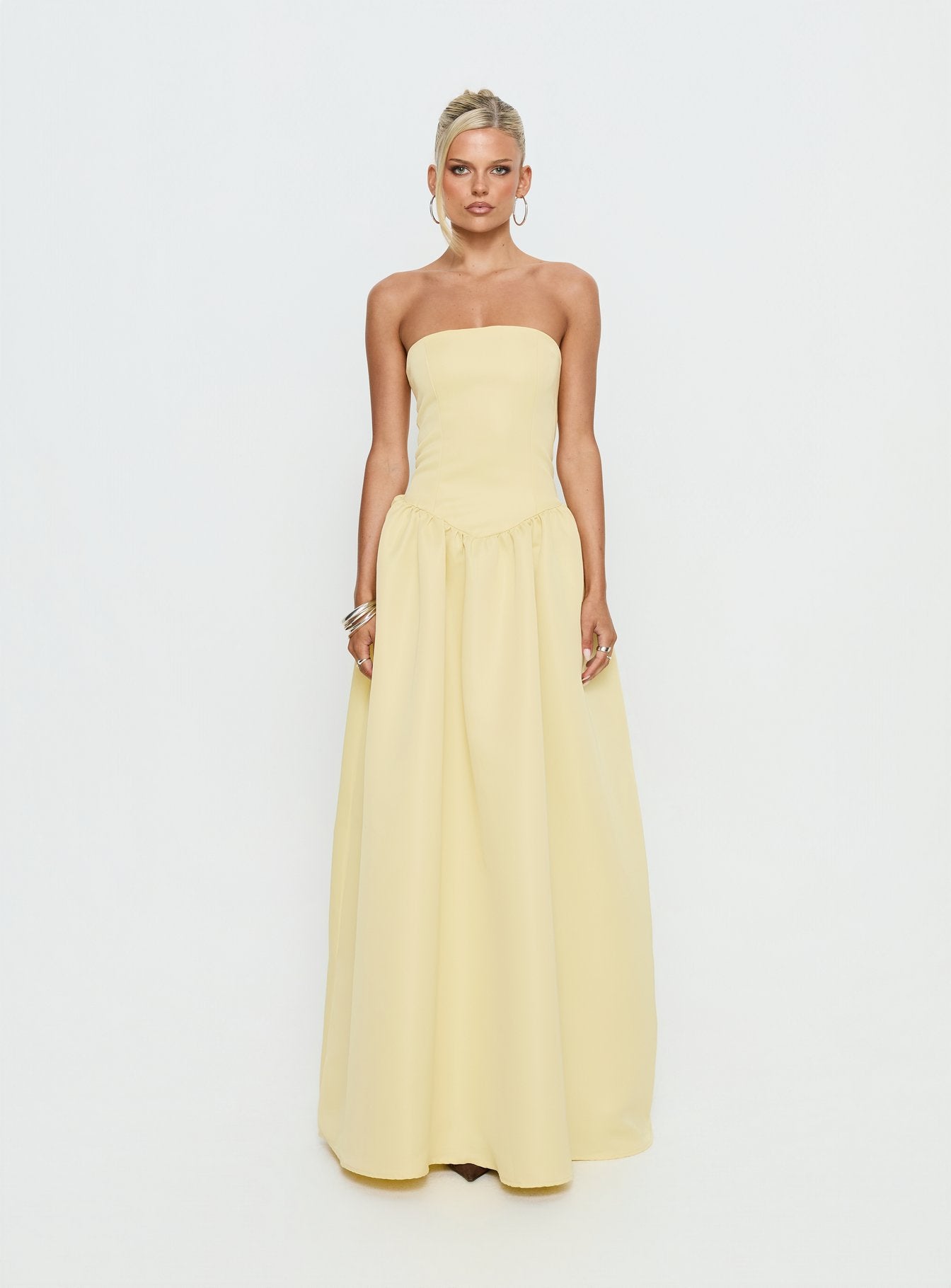 Soft Bloom Drop Waist Strapless Maxi Dress Yellow - Image 9