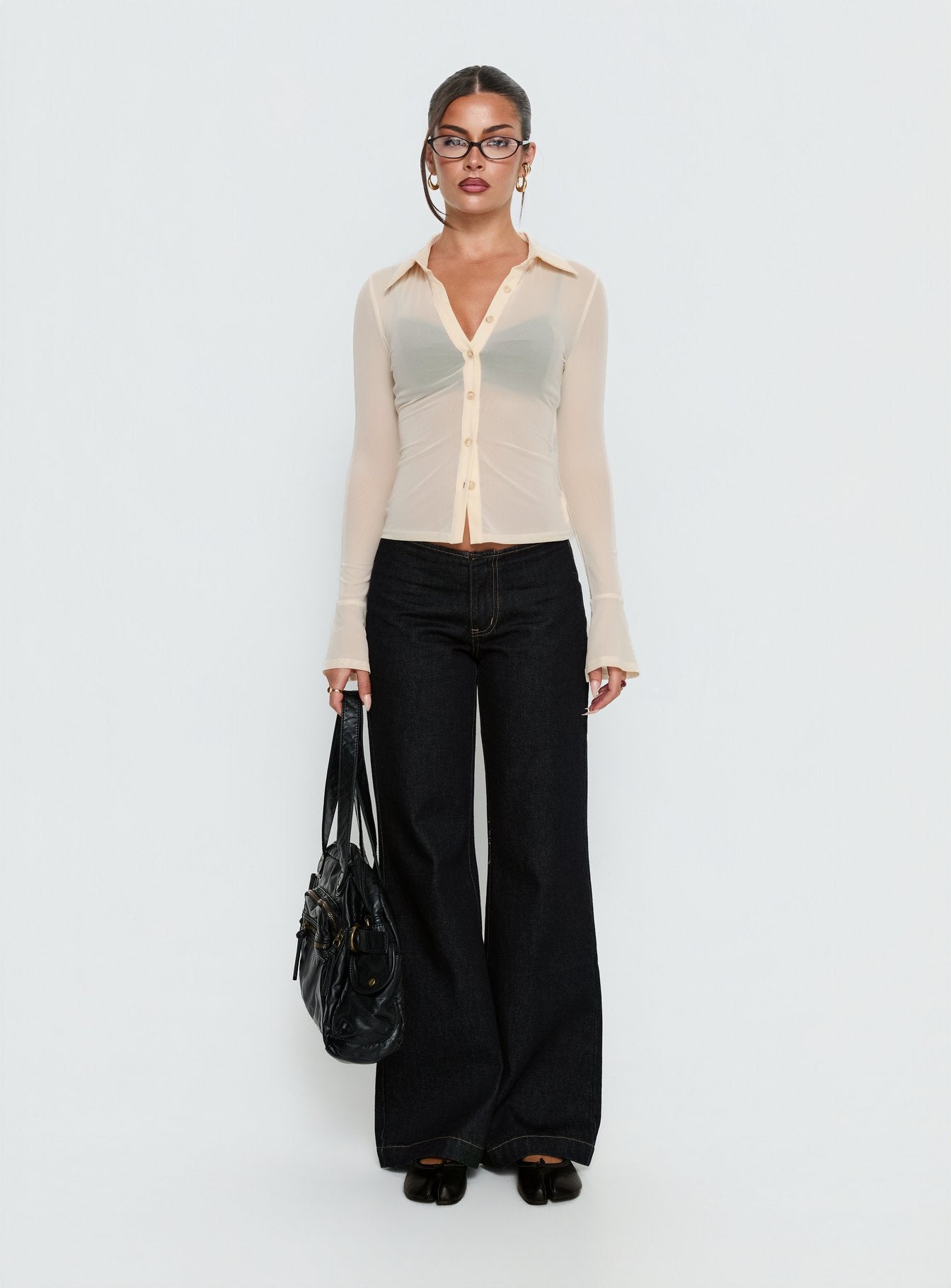 Two Of Us Sheer Long Sleeve Top Cream - Image 9