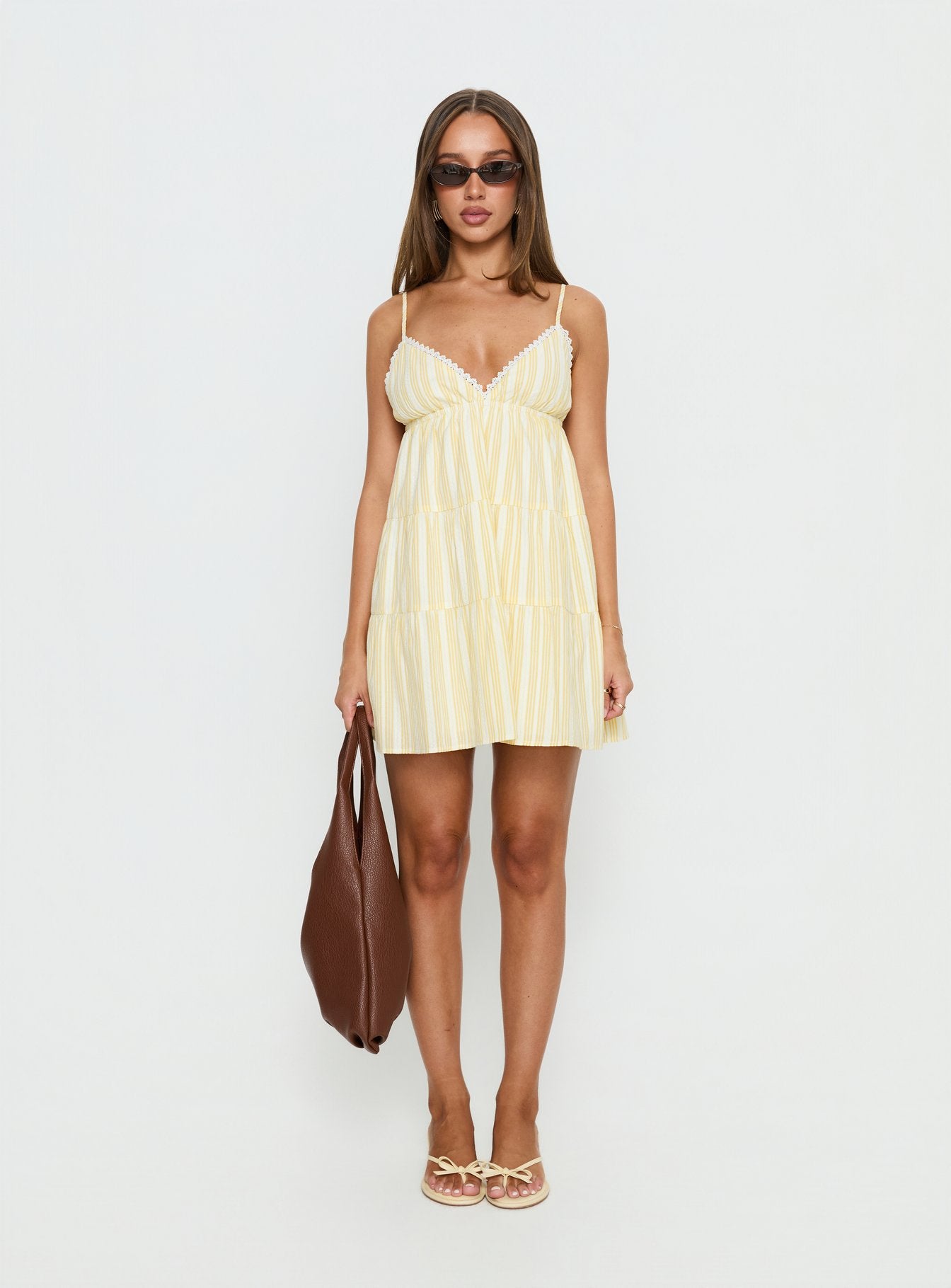 Summer Air V Neck Tiered Mini Dress Yellow - Image 9