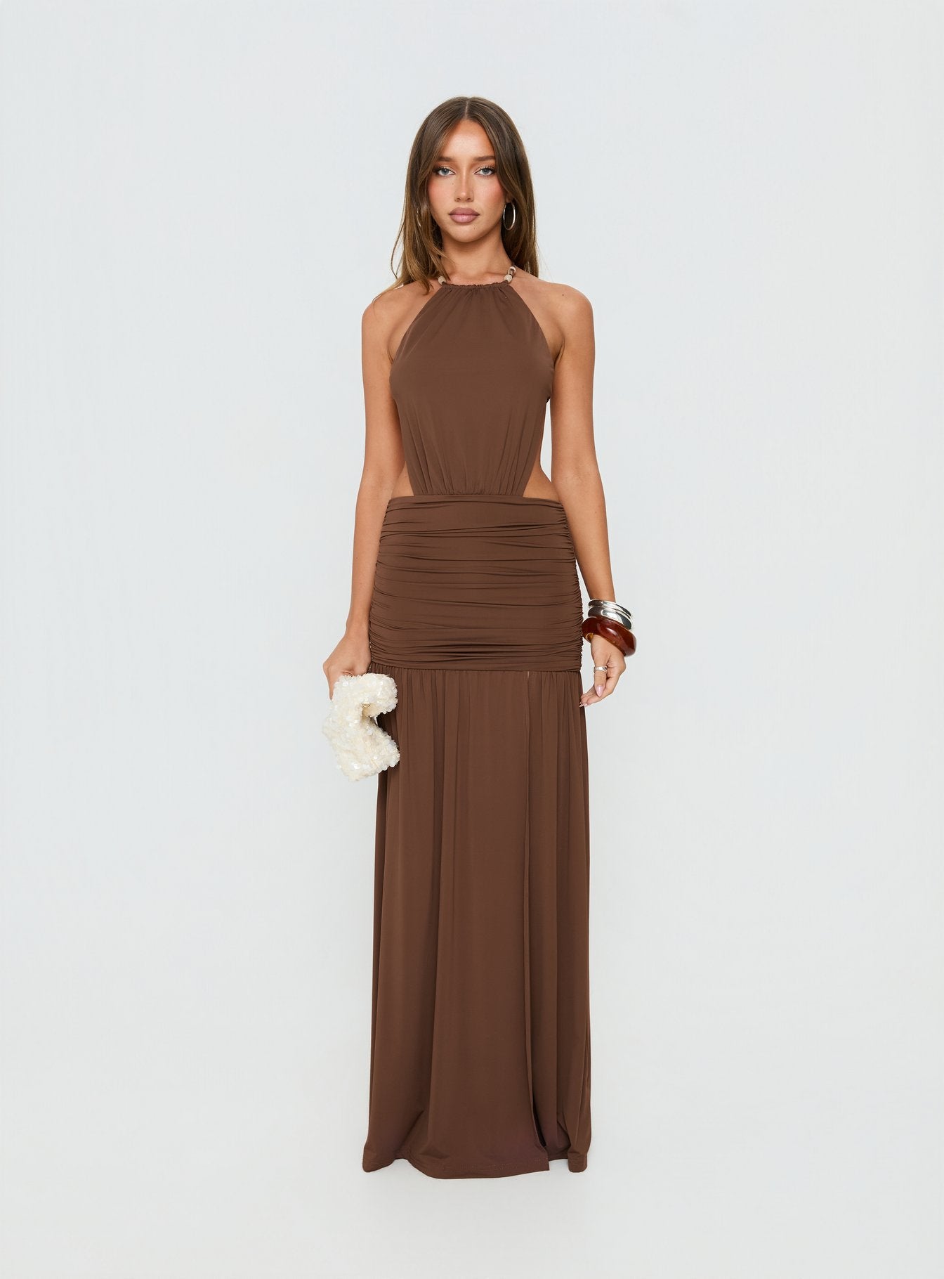 Tykaia Low Back Halter Maxi Dress Chocolate - Image 9