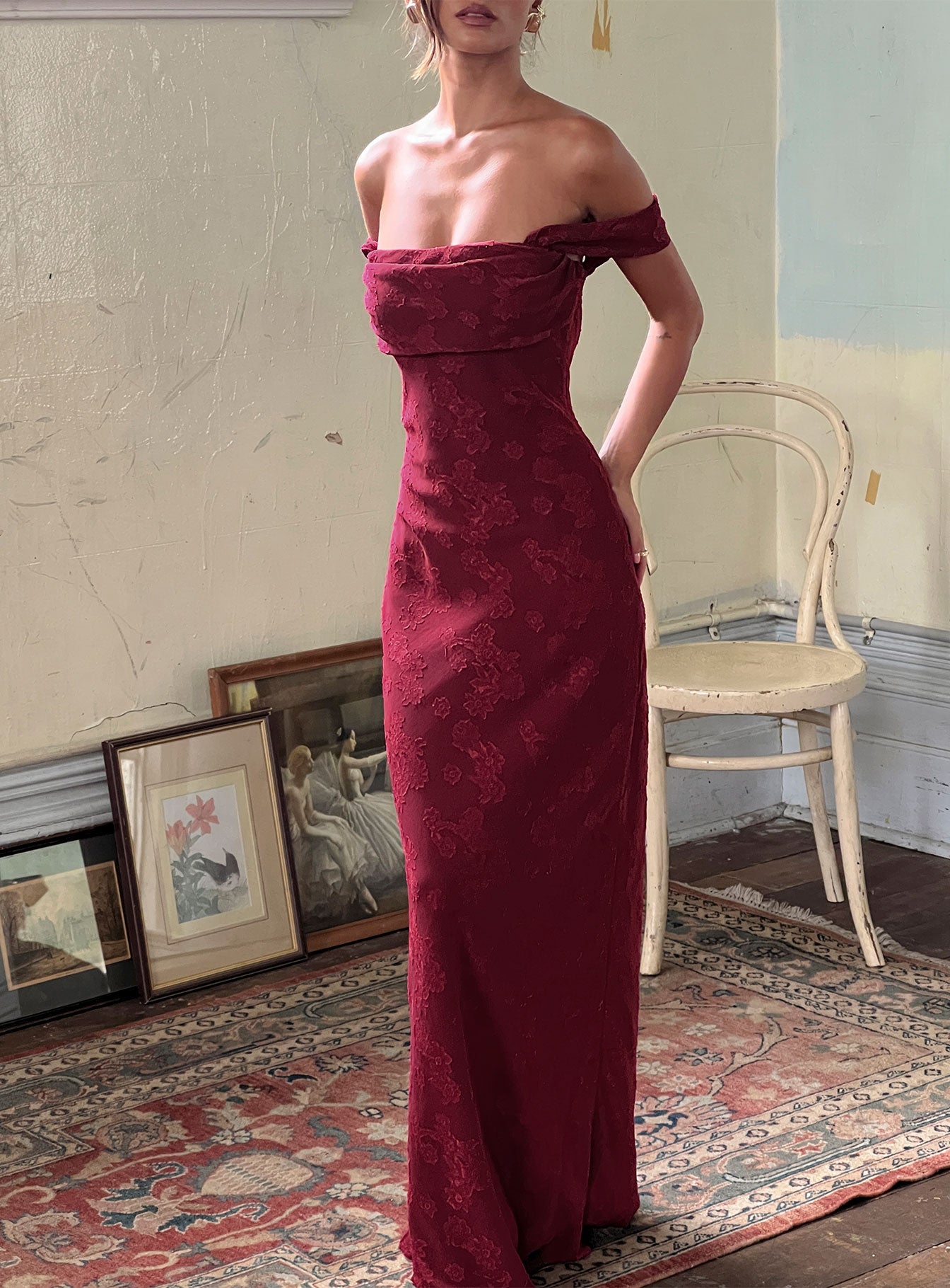 Azura Off The Shoulder Maxi Dress Burgundy - Image 14