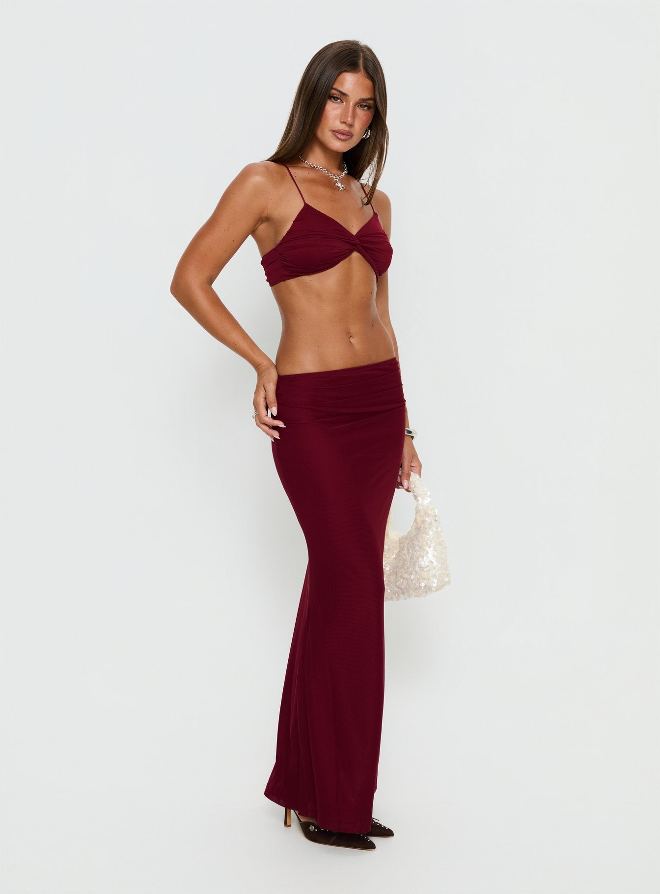 Delores Ruched Maxi Skirt Red - Image 4