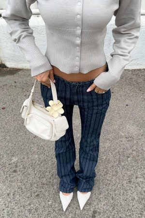 Charismatic Low Rise Flared Jeans Dark Pinstripe