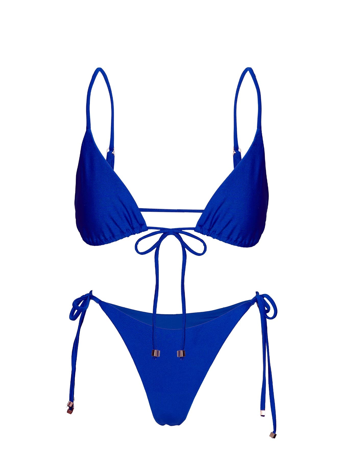 Alizzi Tie Front Triangle Bikini Top Blue - Image 5