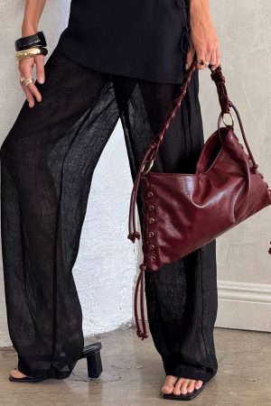 Amadea Tie Detail Shoulder Bag Burgundy