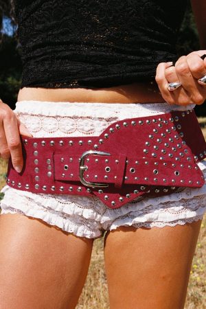 Calexico Studded Faux Suede Belt Red