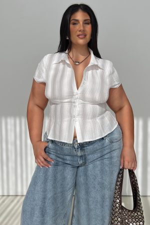 Cottesloe Blouse Top Textured White Curve