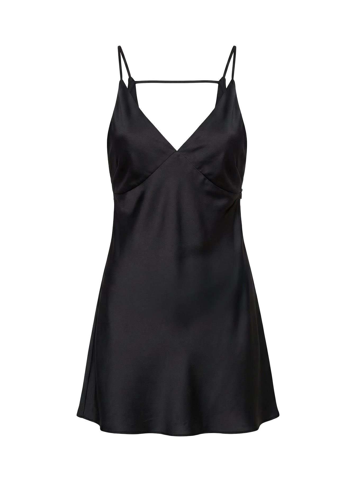 Adette V Neck Satin Mini Dress Black - Image 7
