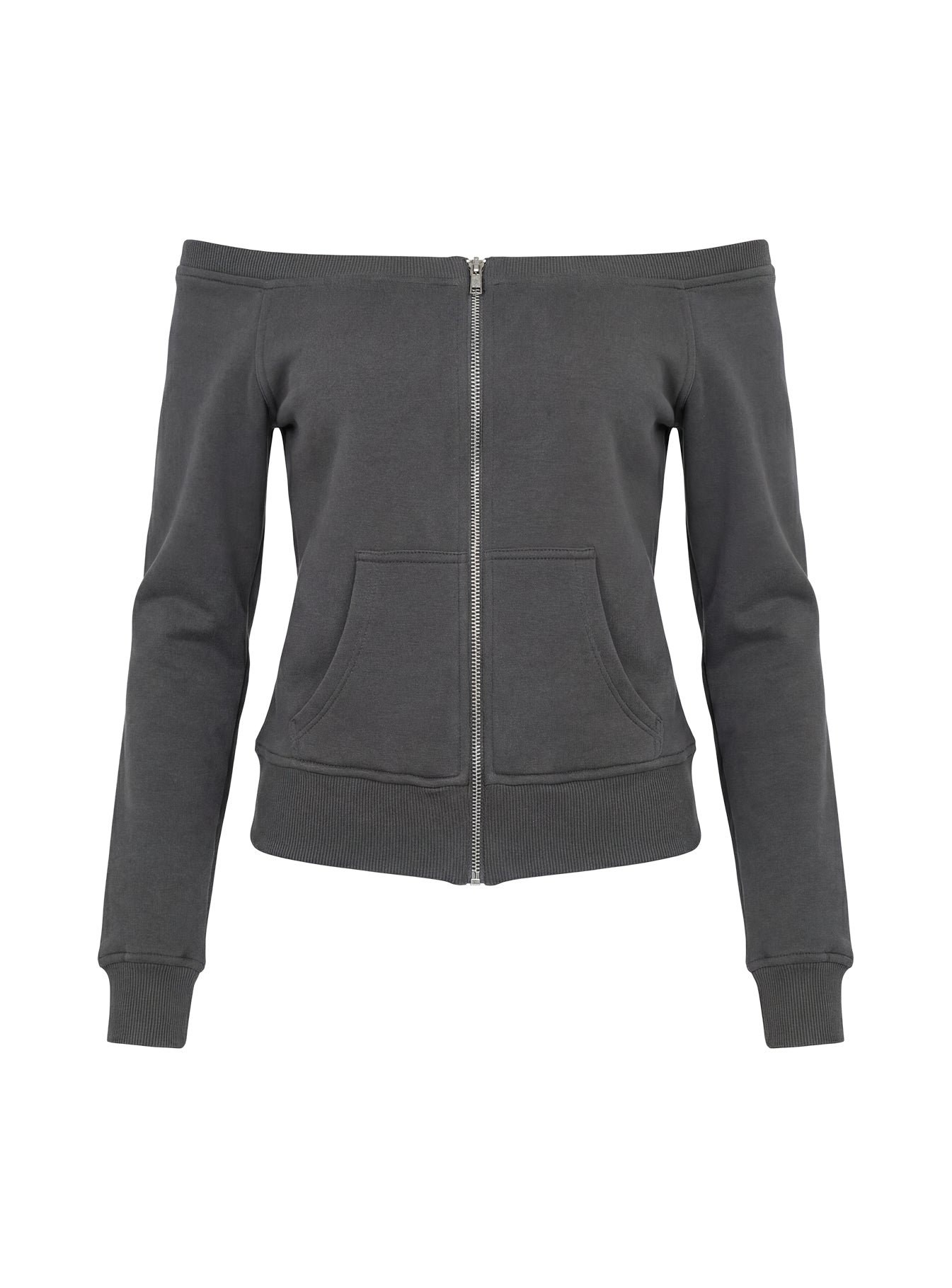Airazo Off Shoulder Zip Through Jumper Grey - Image 8
