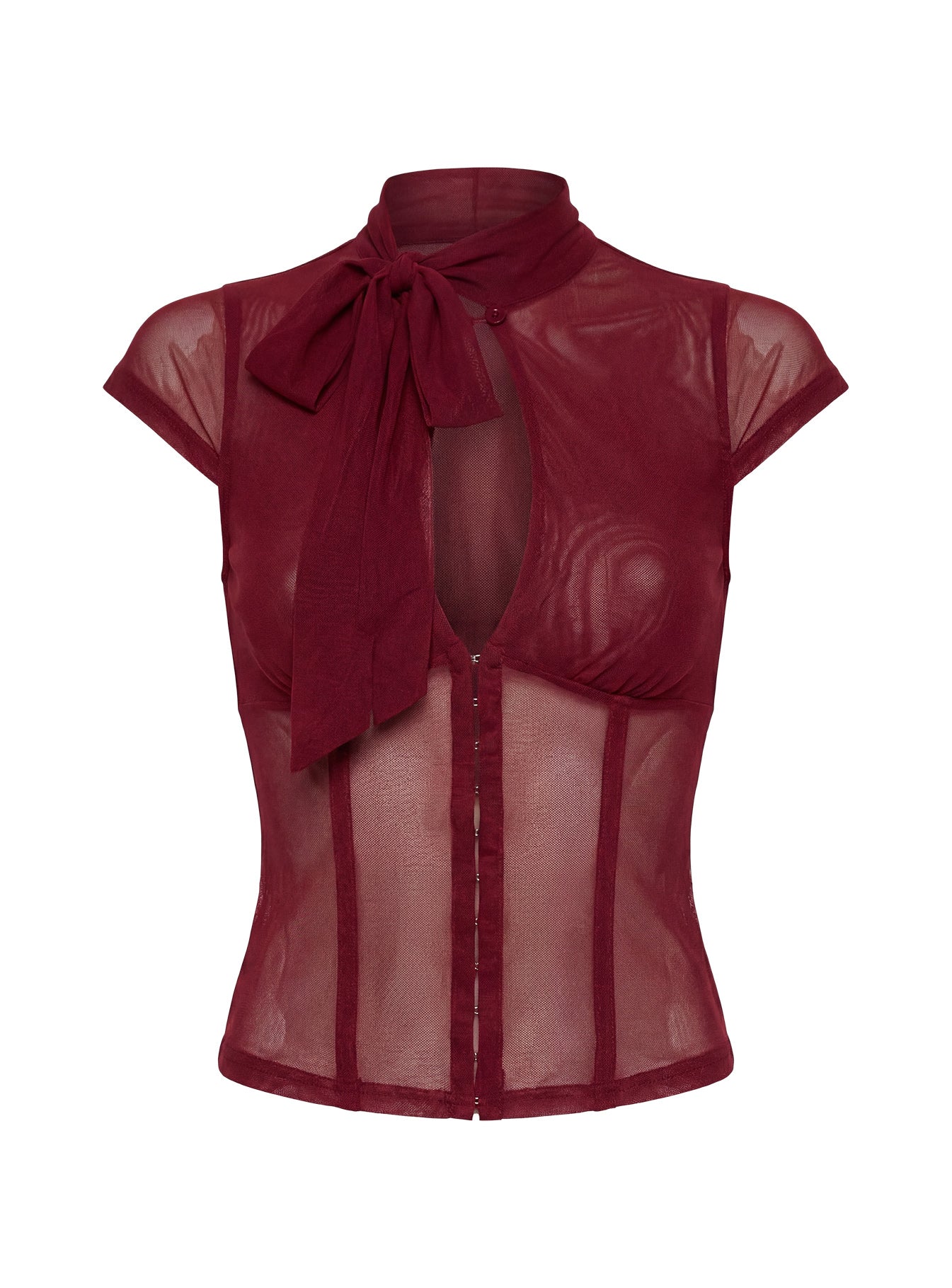 Anistasia Mesh Keyhole Corset Top Burgundy - Image 13