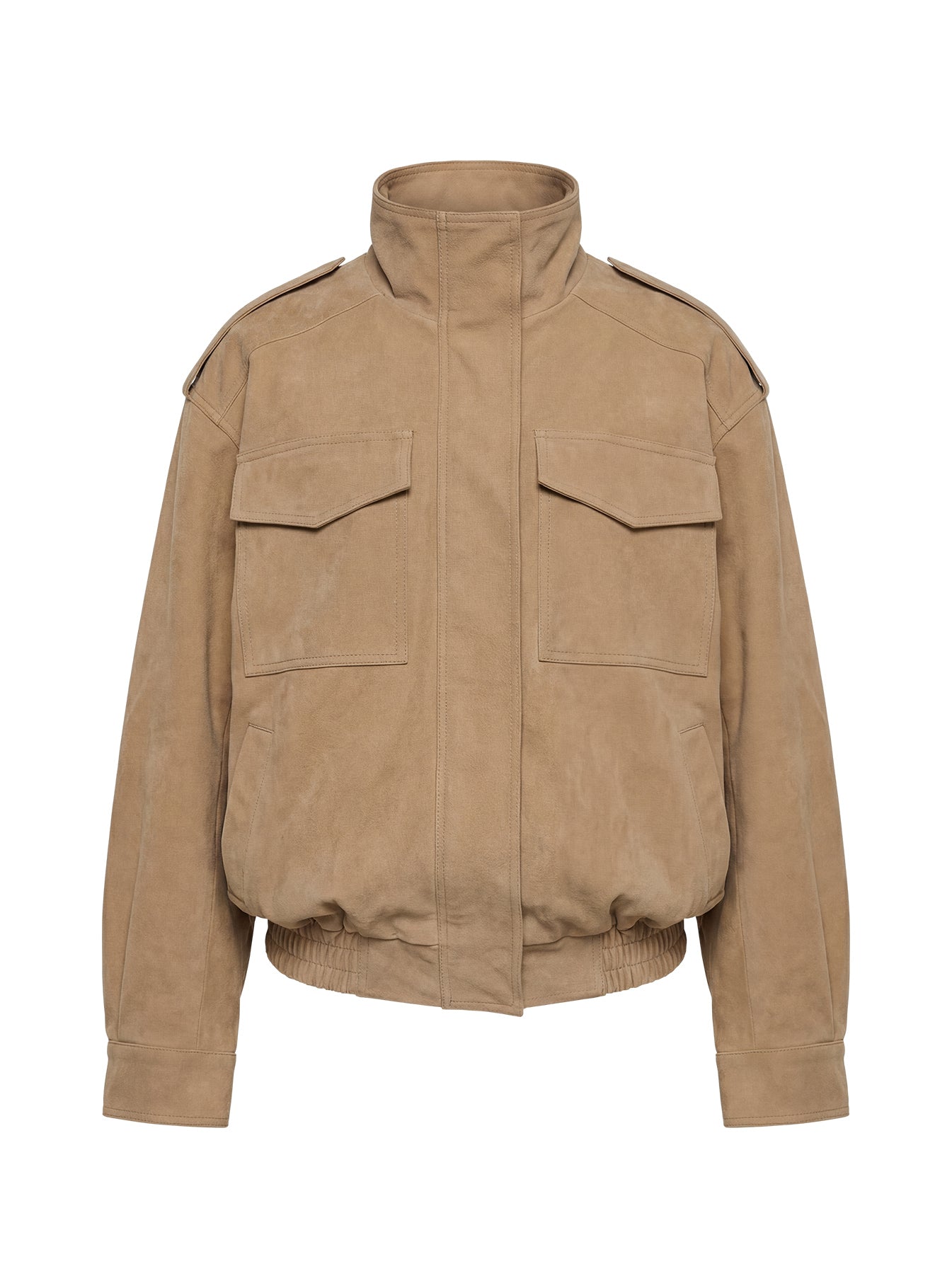 Double Life Funnel Neck Cargo Jacket Beige - Image 14