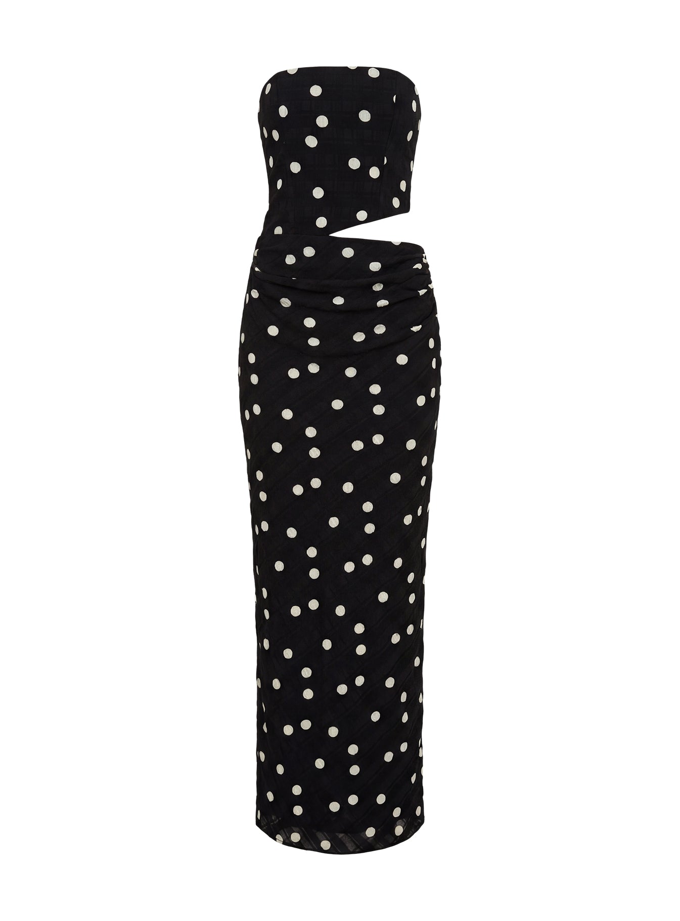 Jasira Strapless Drape Maxi Dress Black Polka Dot - Image 9