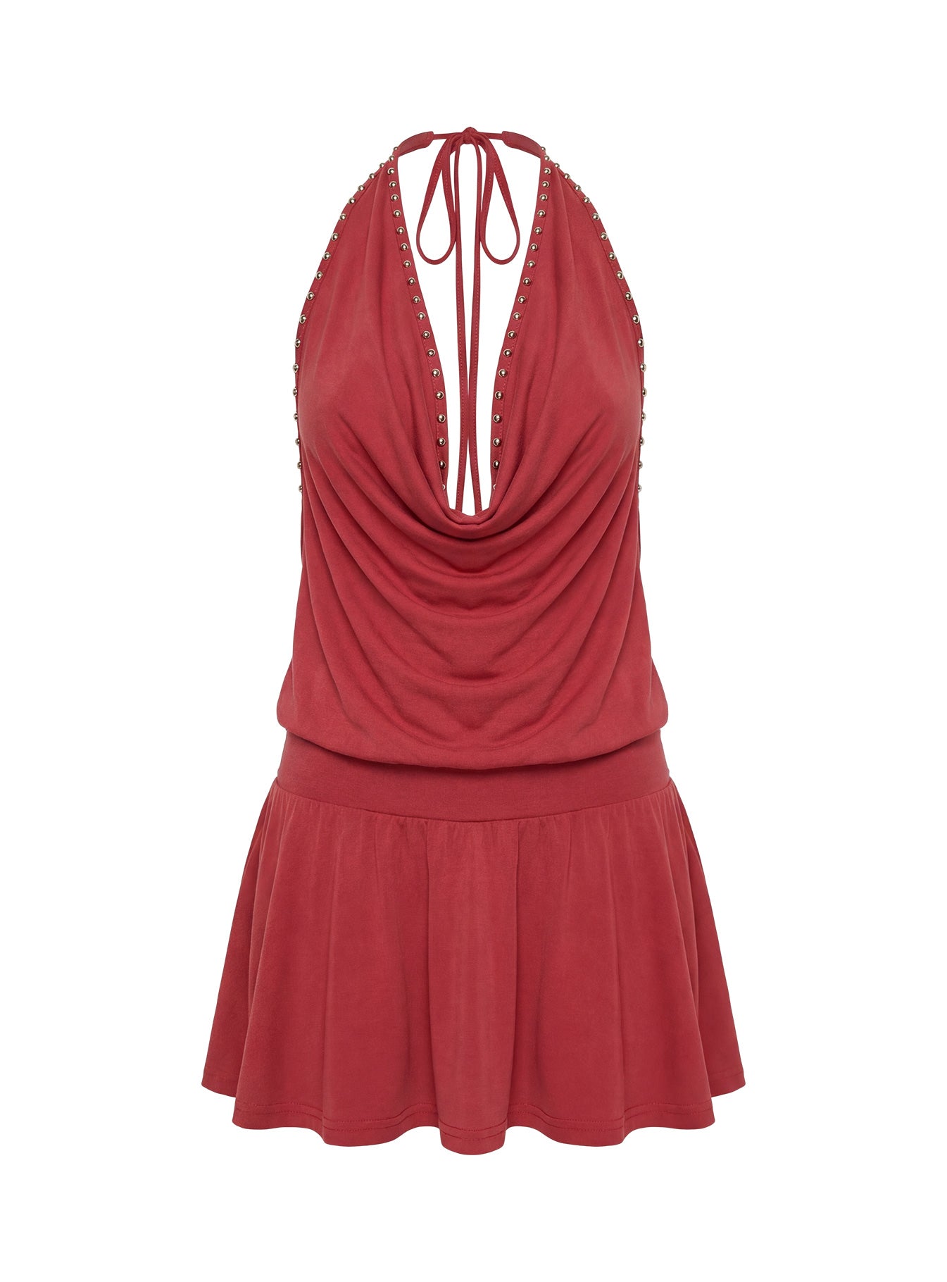 Khoda Studded Halter Mini Dress Burgundy - Image 10