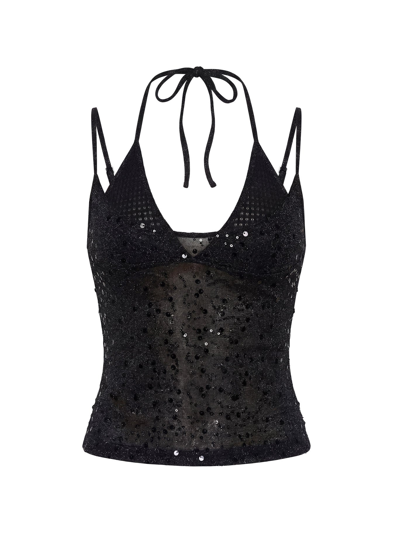 Odena Layered Sequin Cami Top Black - Image 10