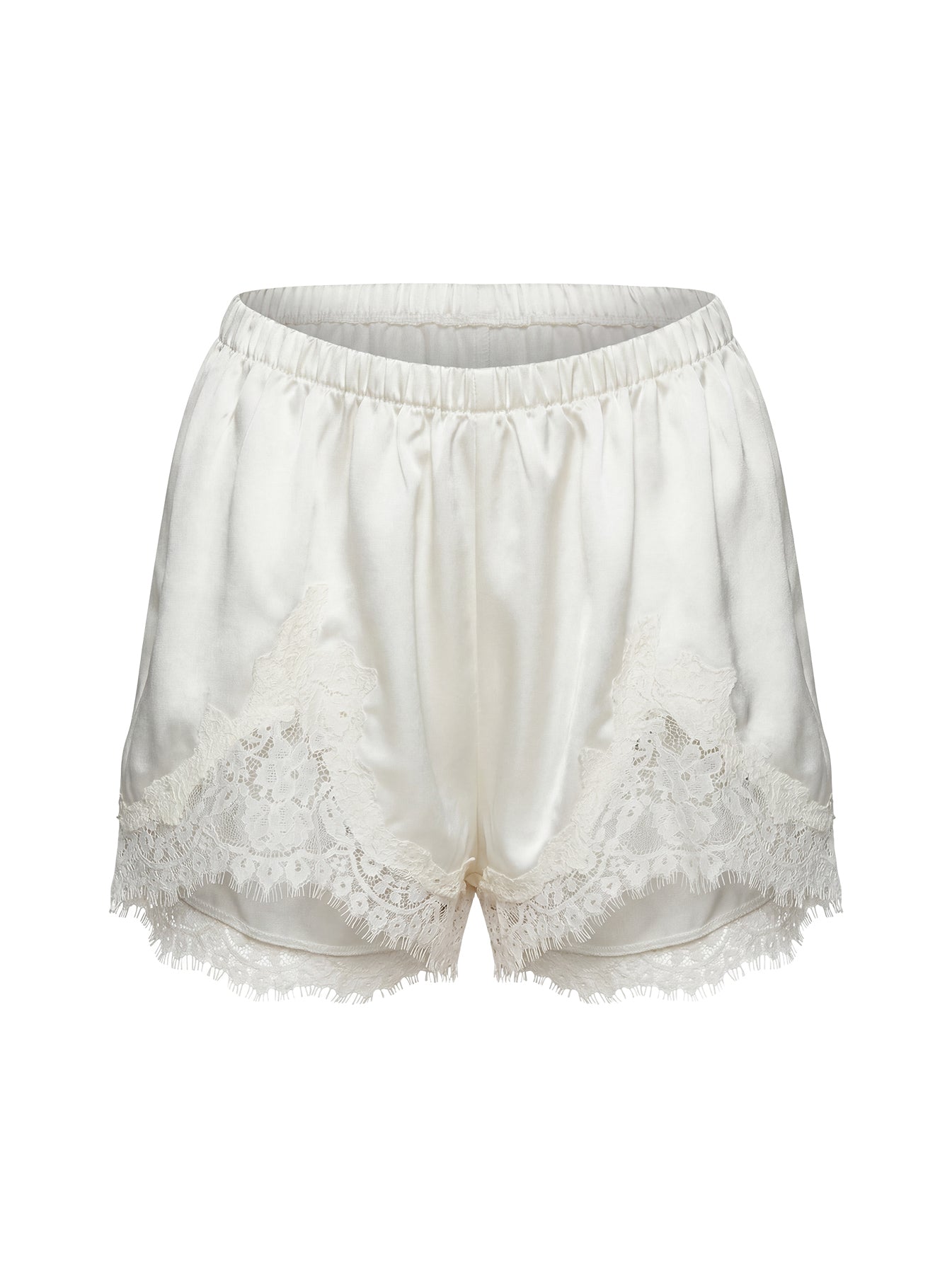 Parisse Satin Lace Trim Shorts Off White - Image 9