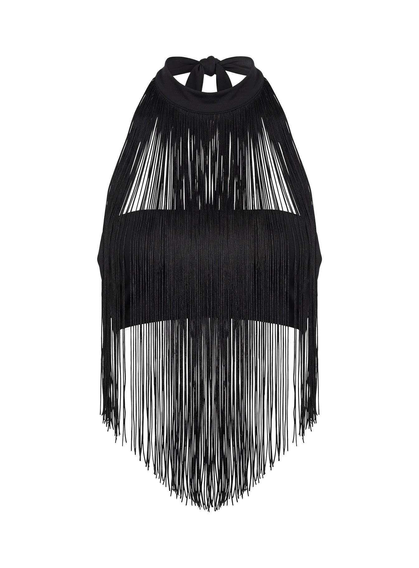 Zephyrine Fringe Asymmetrical Halter Top Black - Image 10