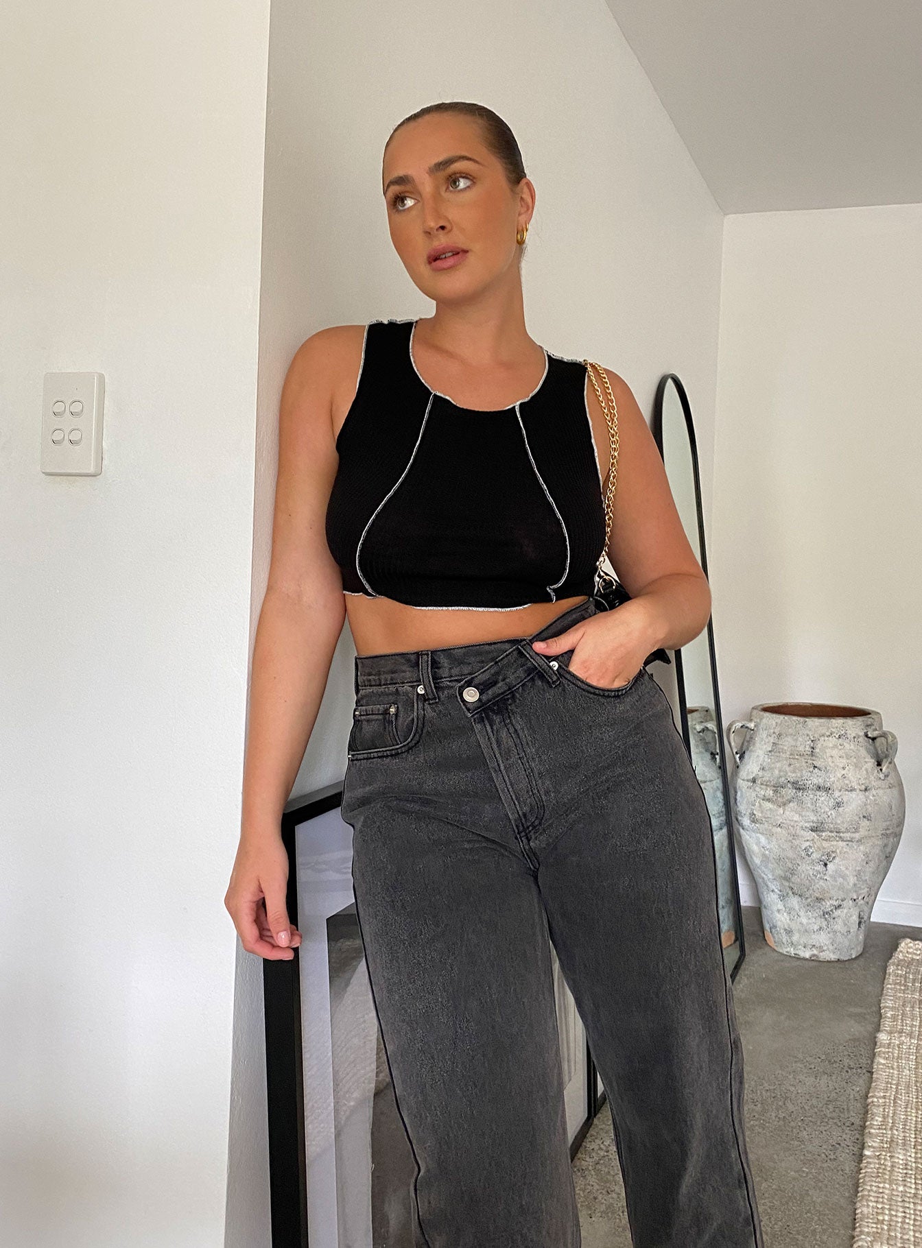 Holly Asymmetric Straight Leg Jean Black Denim - Image 10