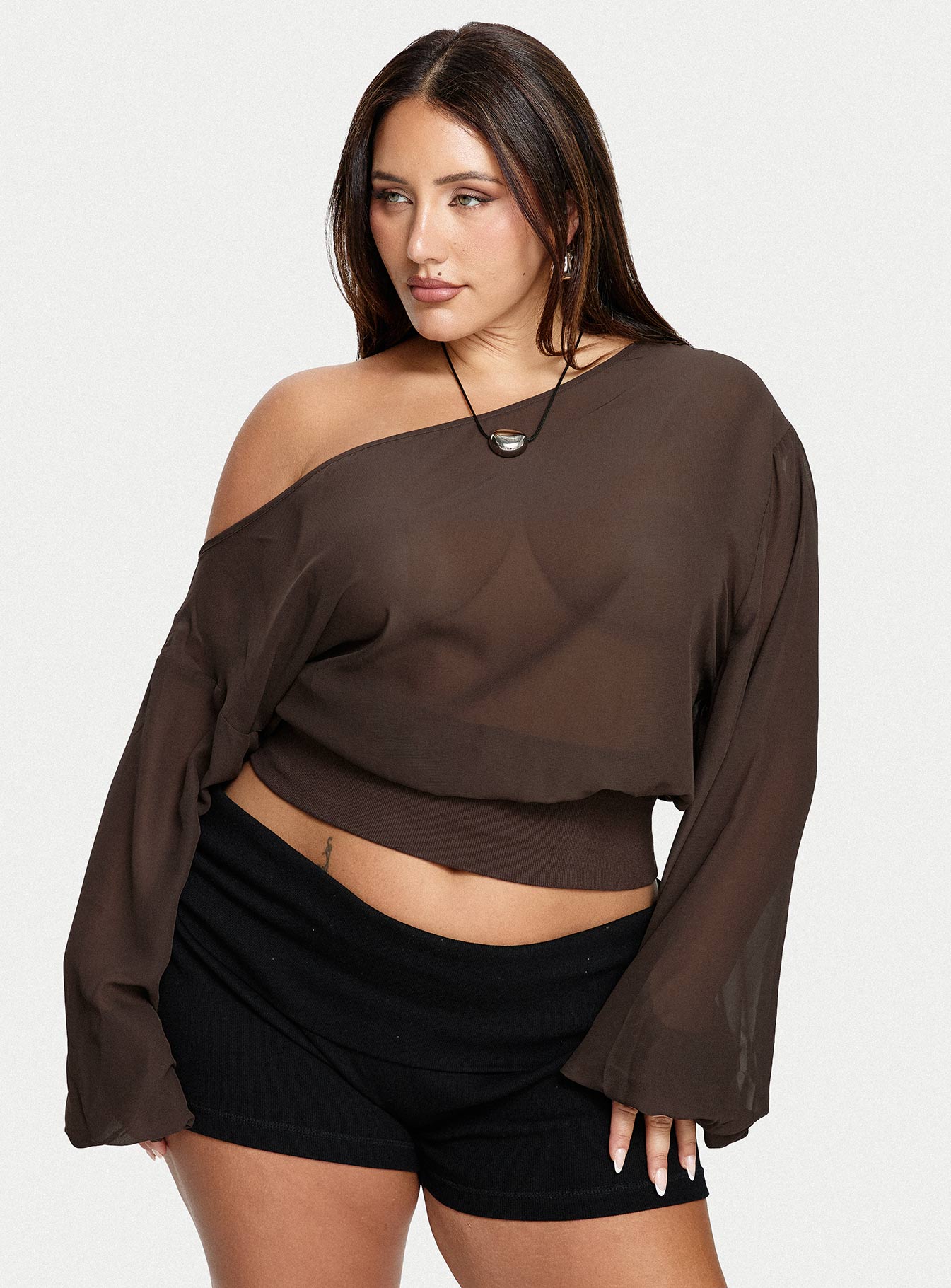Idalina Slouchy Chiffon Top Brown Curve - Image 7