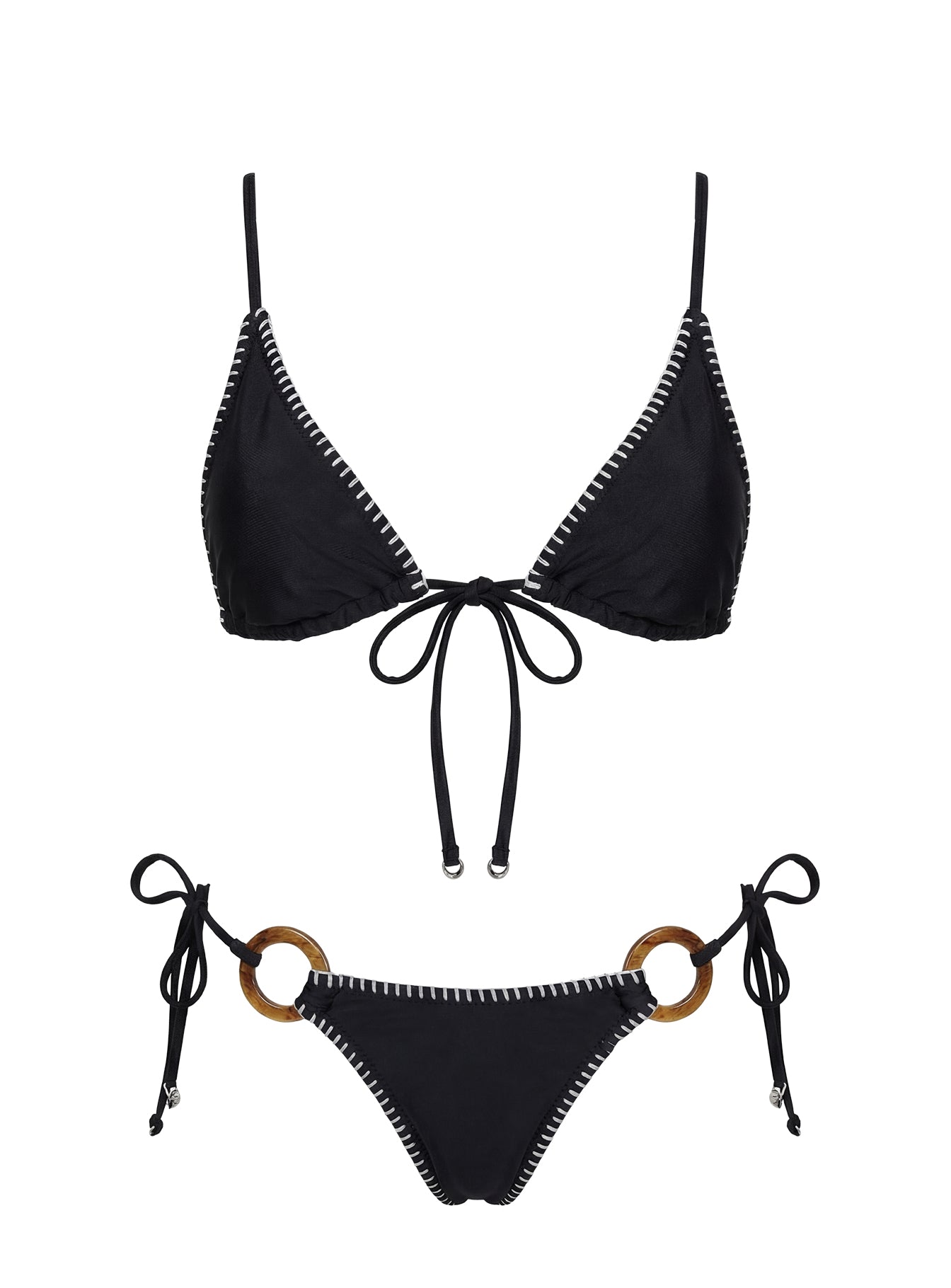 Swim Good Ring Detail Tie Side Bikini Bottoms Black - Image 5