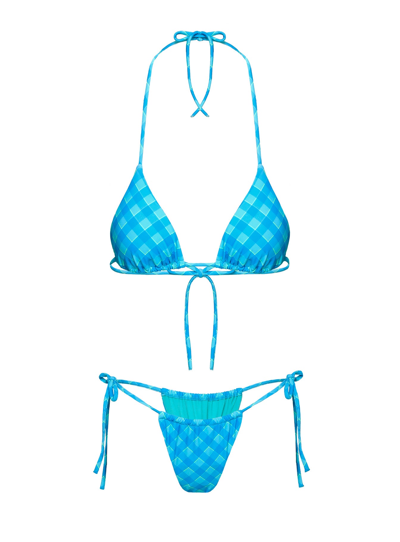 Jenner Tie Side Ruched Bikini Bottom Blue Check - Image 5