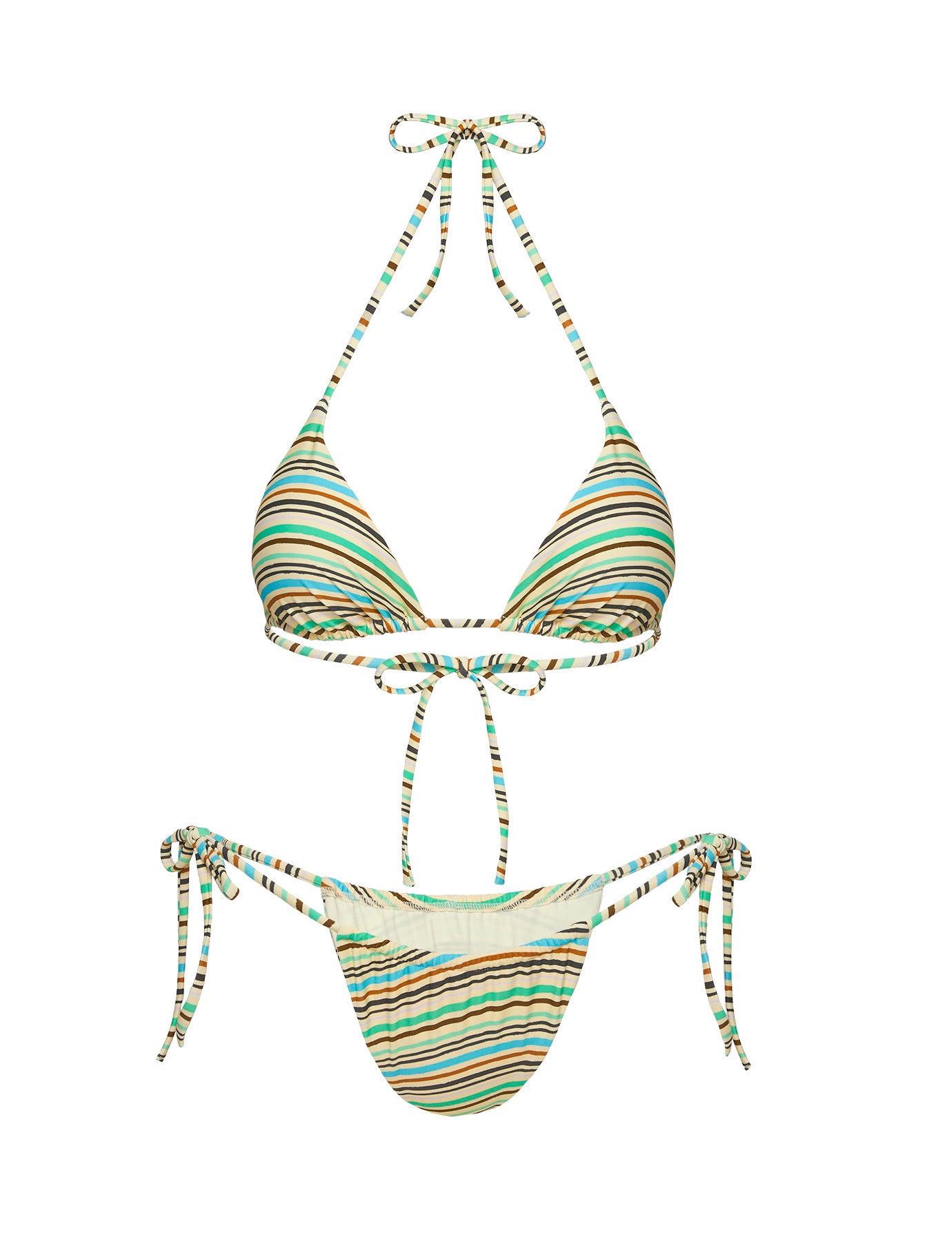 Jenner Tie Side Ruched Bikini Bottom Green Stripe - Image 5