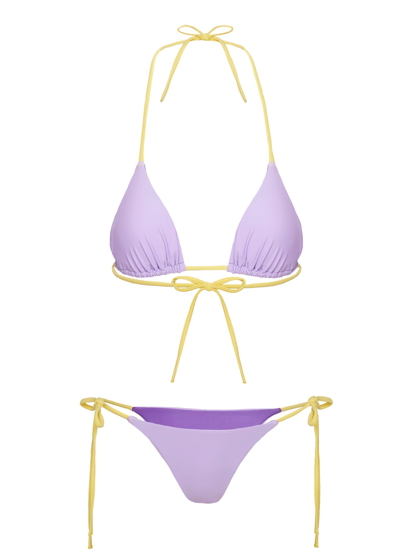 Jenner Tie Side Ruched Bikini Bottom Yellow / Purple - Image 5