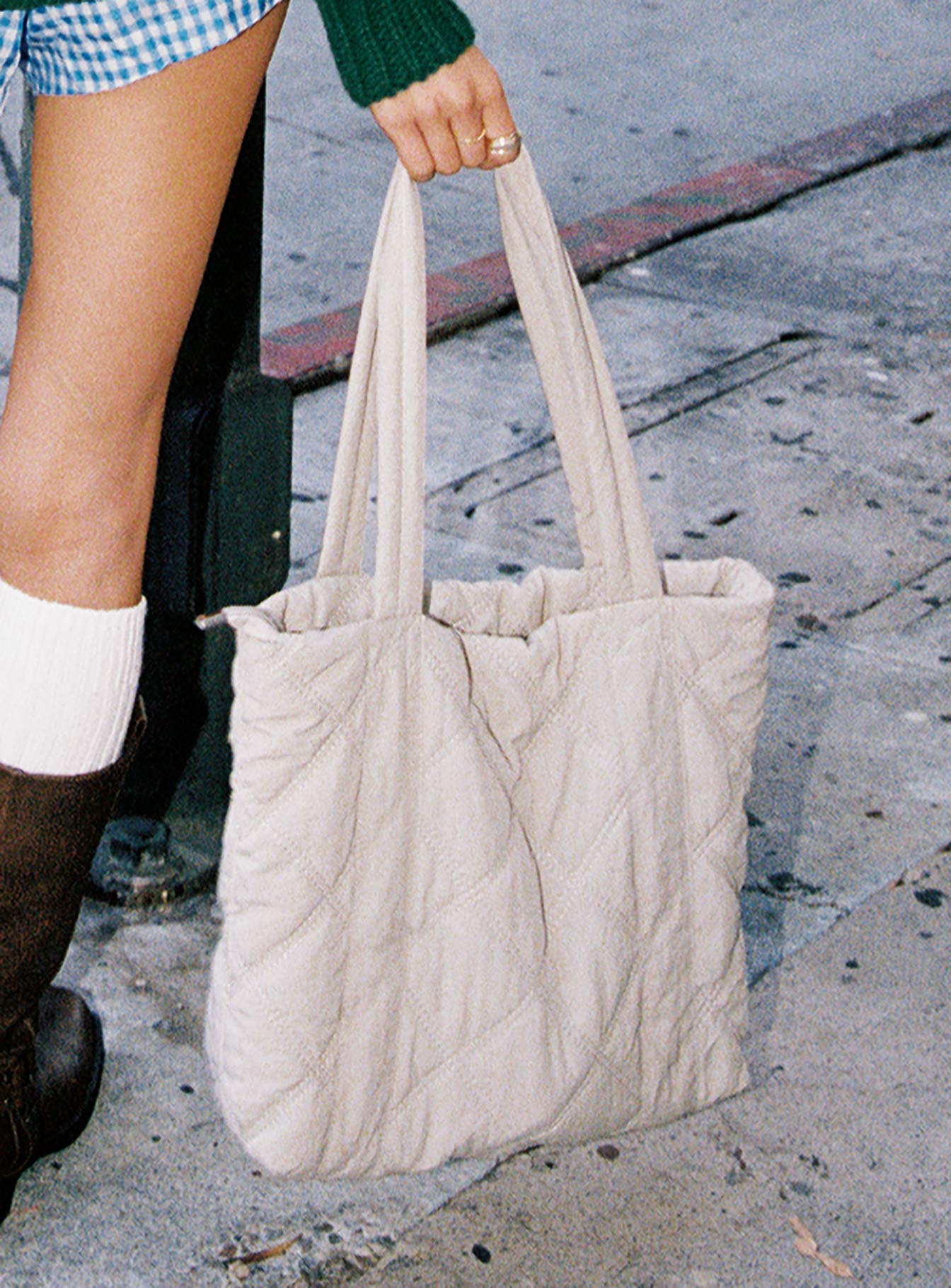Jovie Nylon Quilted Tote Beige - Image 8