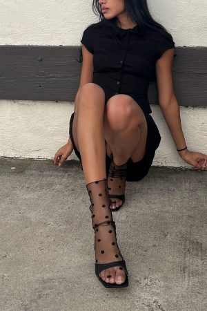 Jaymie Sheer Socks Black Polka
