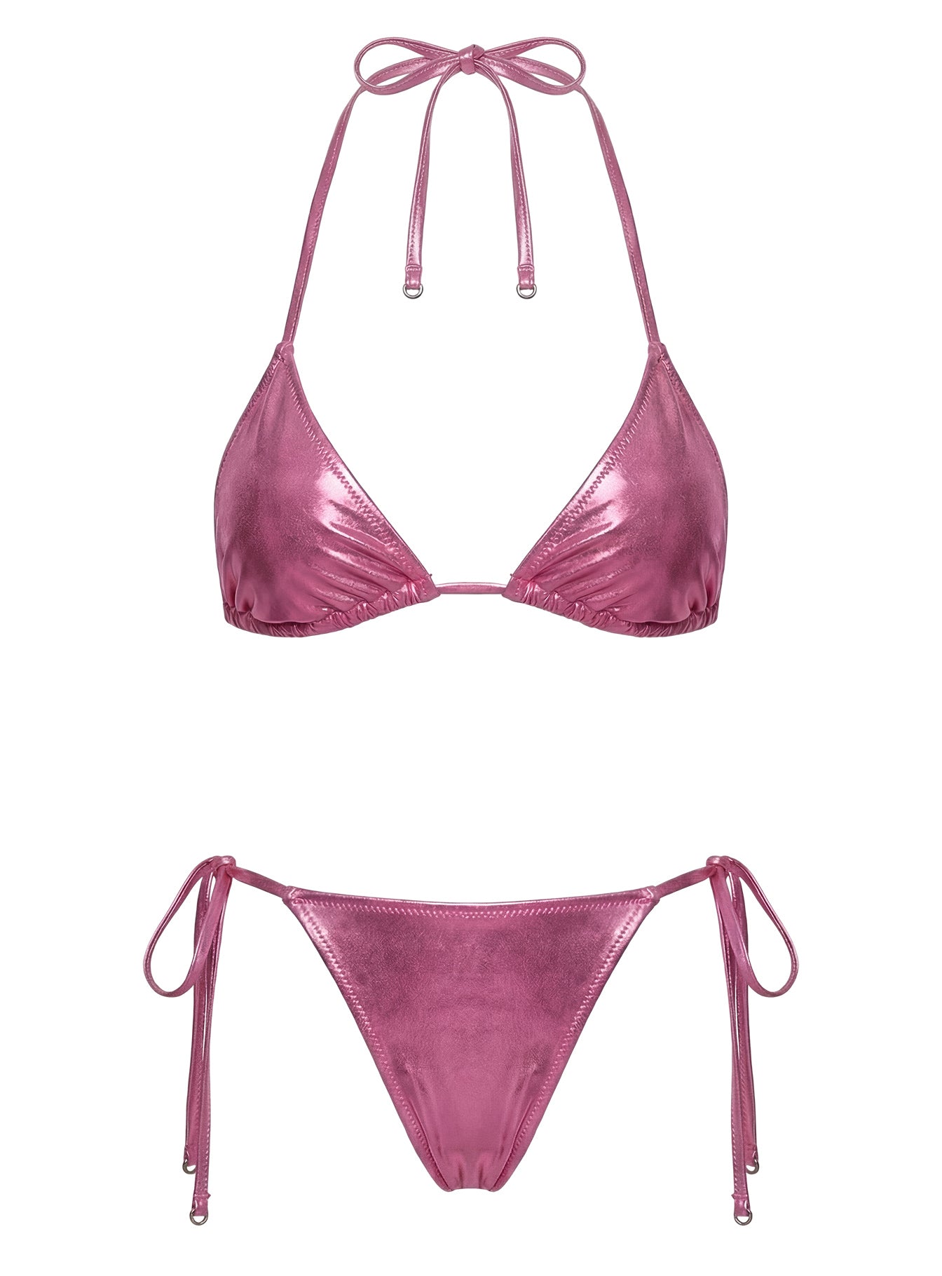 Jenner Metallic Triangle Bikini Top Pink - Image 5