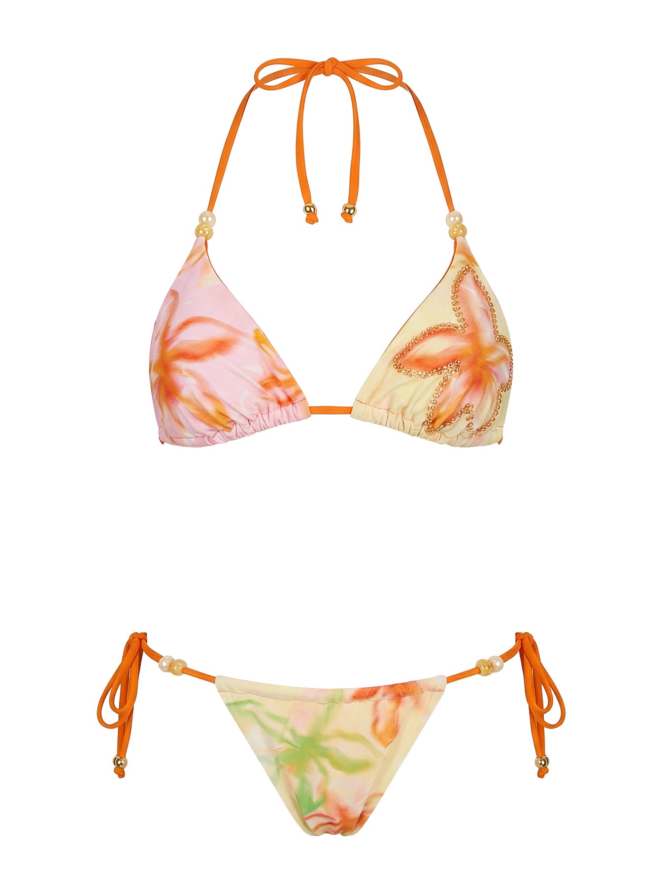 Jenner Triangle Bikini Top Orange / Yellow Floral - Image 6