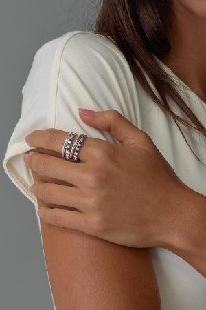 Leanah Stacked Gemstone Ring Silver