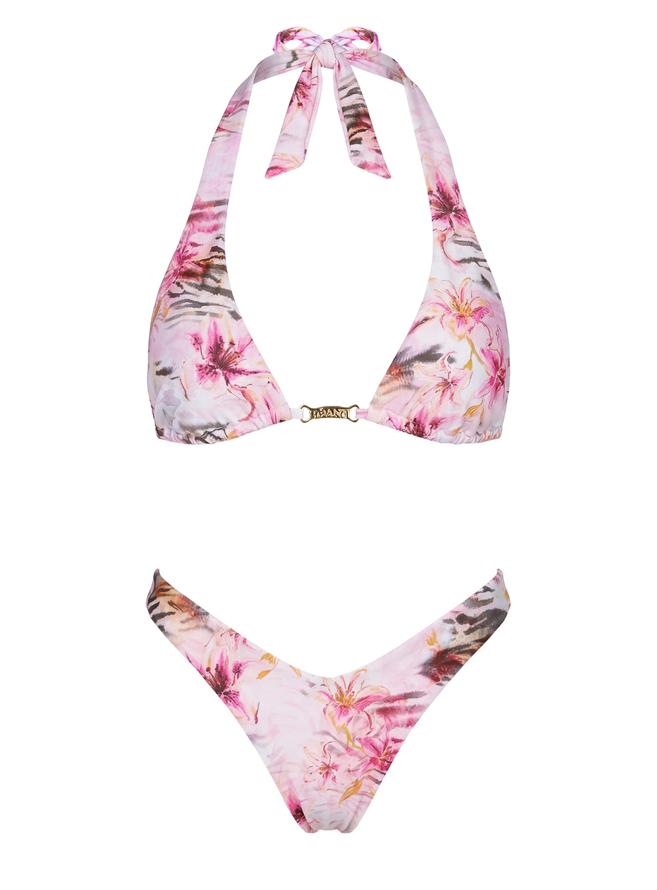 Lynea Halter Bikini Top Pink Animal Floral - Image 5