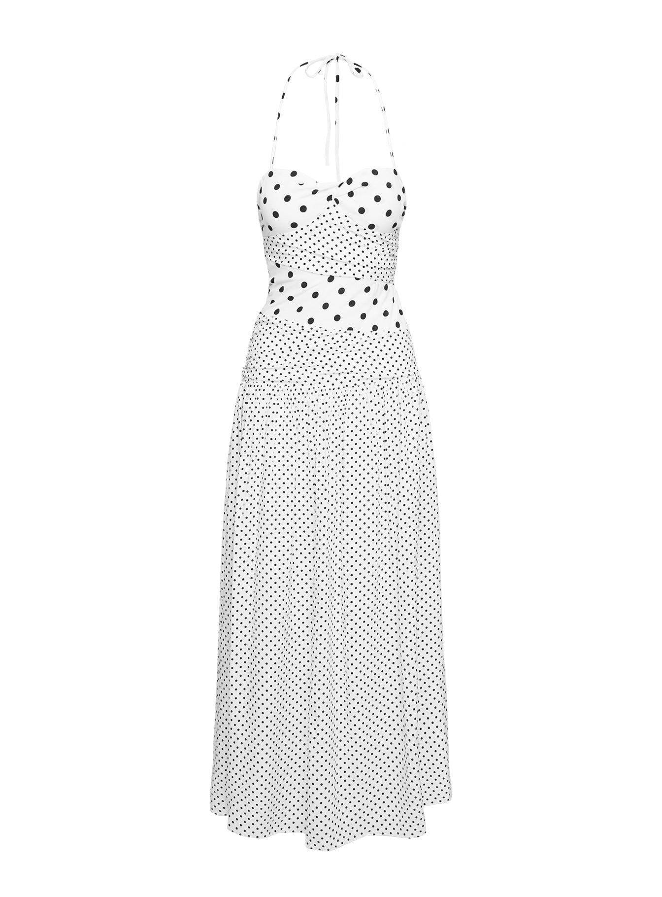 Marguerite Halter Maxi Dress White Polka Dot - Image 5