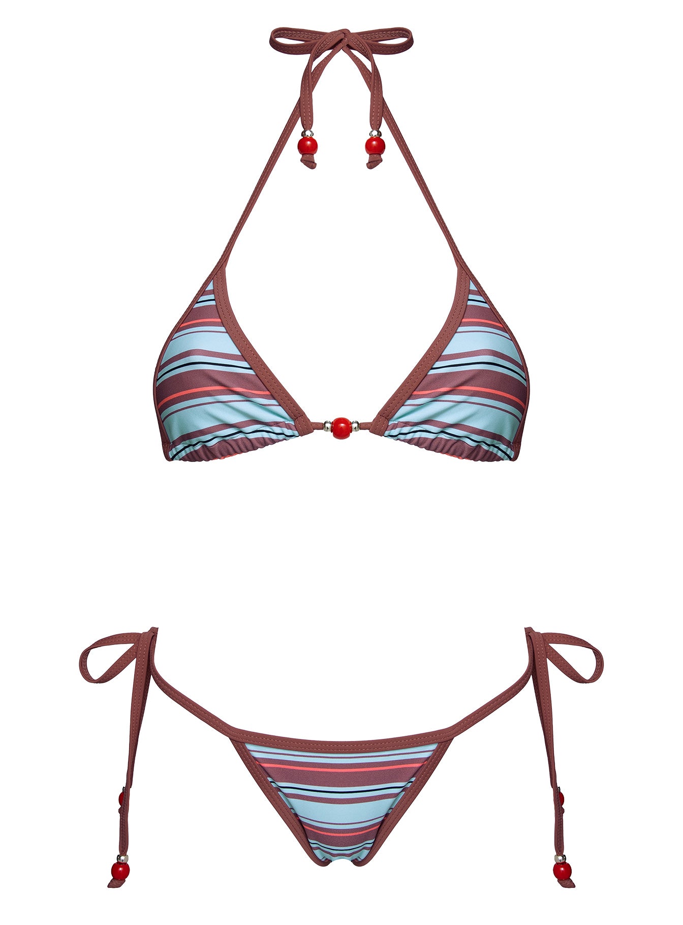 Mikaya Beaded Triangle Bikini Top Blue / Brown Stripe - Image 5