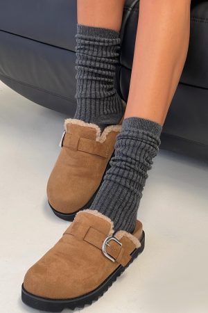 Nayara Ribbed Socks Dark Grey Marle