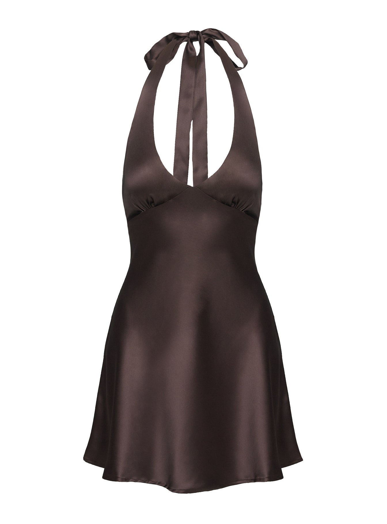 Pelagia Halter Scarf Tie Mini Dress Brown Tall - Image 6
