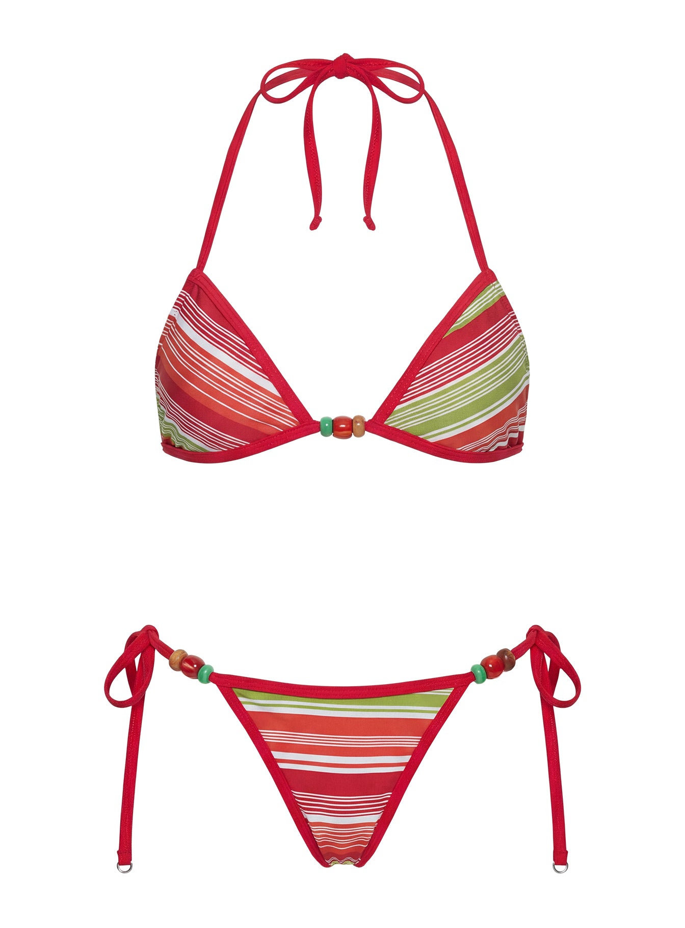 Poolside Only Bead Detail Bikini Top Red / Green Stripe - Image 5