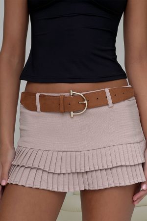 Runey Faux Suede Belt Brown / Gold
