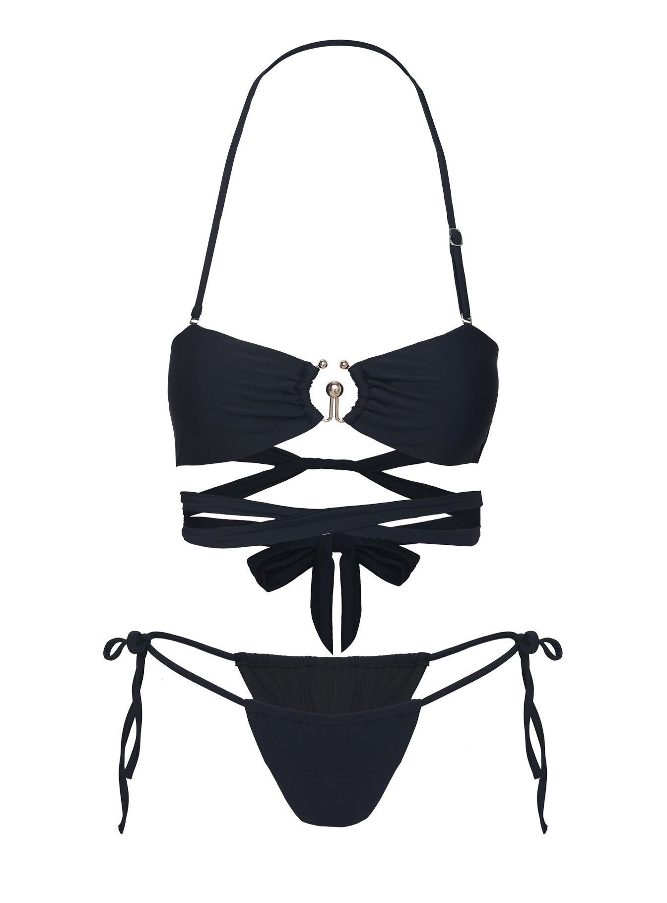 Thames Ruched Tie Side Bikini Bottoms Black - Image 5