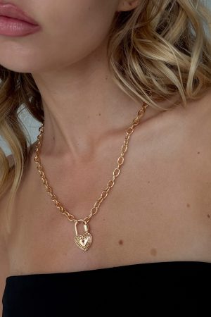 Sayge Lock Necklace Gold