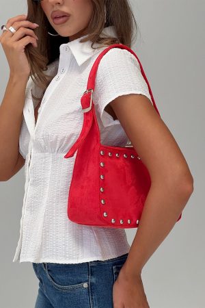 Wistfully Studded Shoulder Bag Red