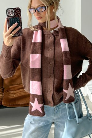 Abelia Star Graphic Scarf Brown / Pink Stripe