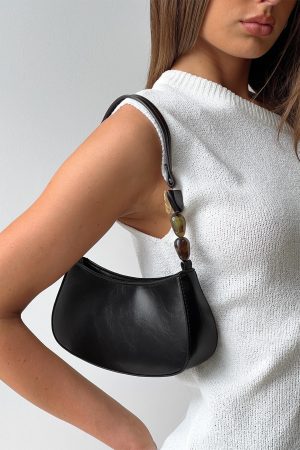 Contradiction Bead Detail Shoulder Bag Black