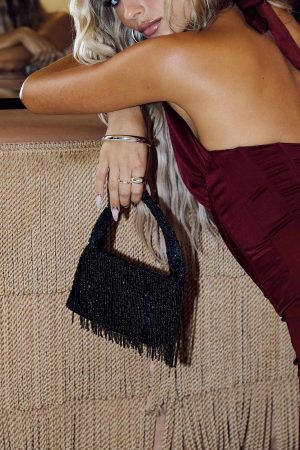 Kiss Goodbye Beaded Tassel Bag Black