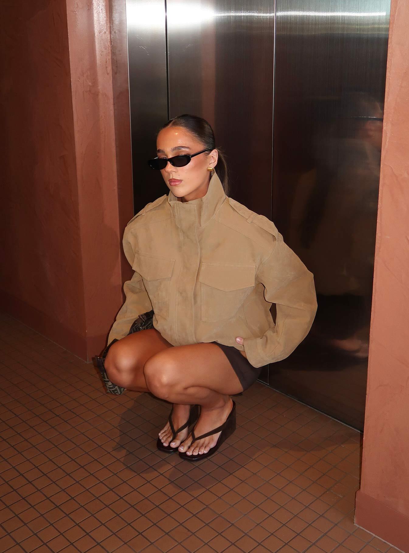 Double Life Funnel Neck Cargo Jacket Beige - Image 12