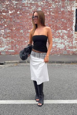 Kahlei Strapless Fringe Detail Top Black