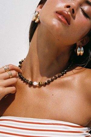 In Your Life Beaded Necklace Brown / Pearl